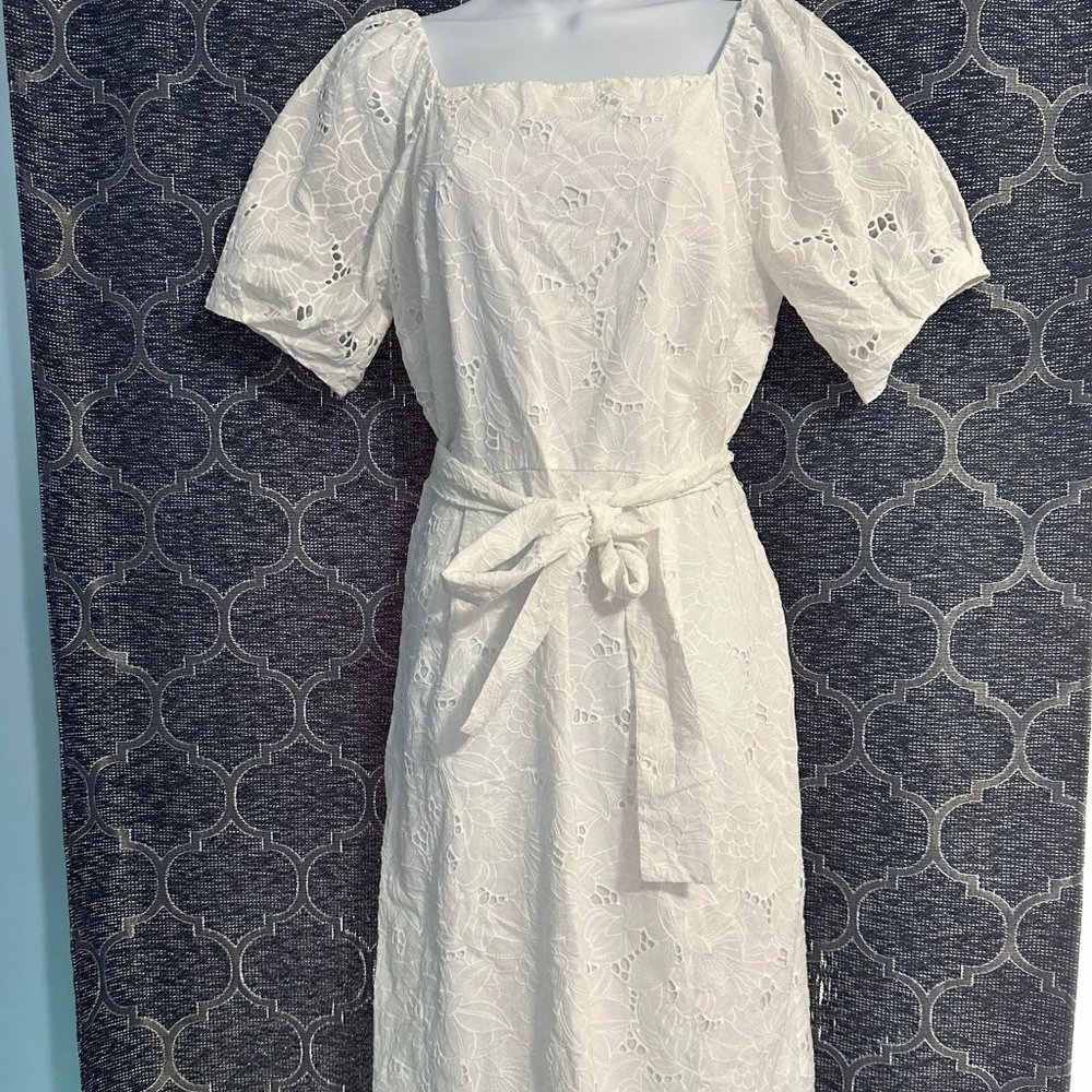 Ann Taylor women's 10 white eyelet puff short sleeve midi dress